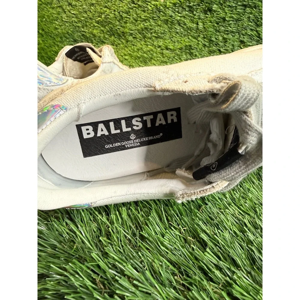 Golden‎ Goose BallStar White Canvas Sneakers Iridescent Holographic GGDB 6.5y